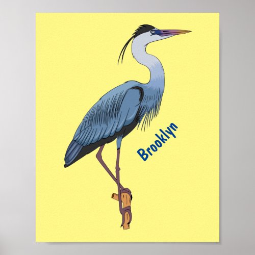 Great blue heron cartoon illustration  poster