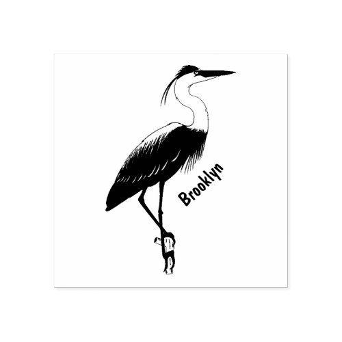 Great blue heron cartoon illustration rubber stamp