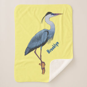 Great blue heron cartoon illustration sherpa blanket