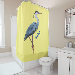 Great blue heron cartoon illustration shower curtain