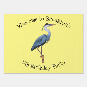 Great blue heron cartoon illustration sign