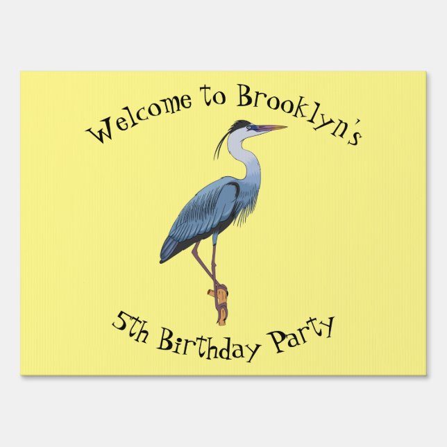 Great blue heron cartoon illustration sign (Front)