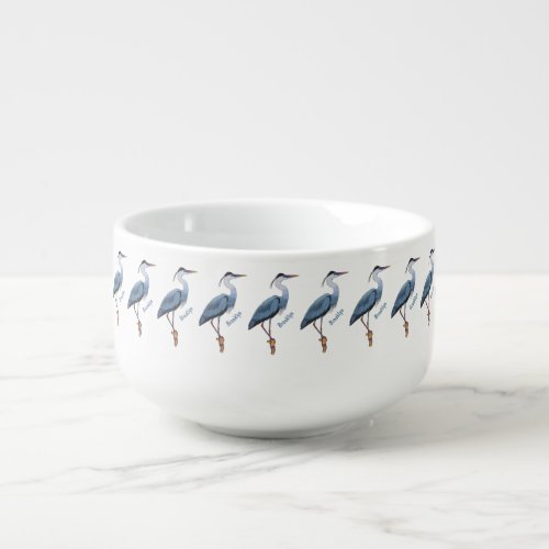Great blue heron cartoon illustration soup mug