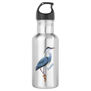 Great blue heron cartoon illustration stainless steel water bottle