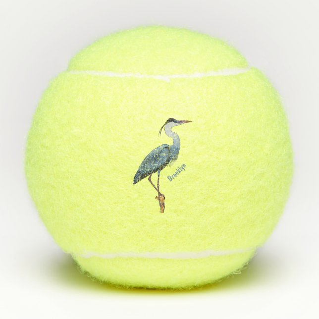 Great blue heron cartoon illustration tennis balls (Front)