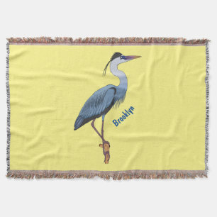 Great blue heron cartoon illustration throw blanket