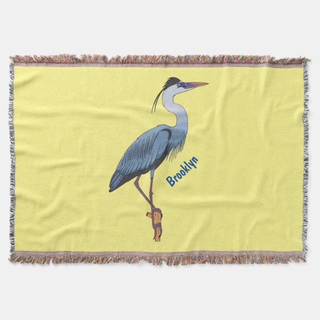 Great blue heron cartoon illustration  throw blanket (Front)