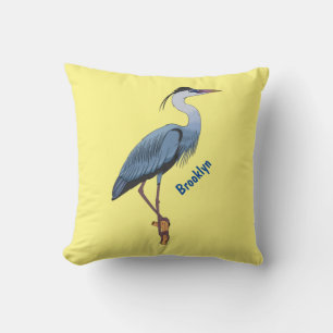 Great blue heron cartoon illustration throw pillow