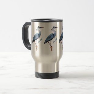 Great blue heron cartoon illustration travel mug
