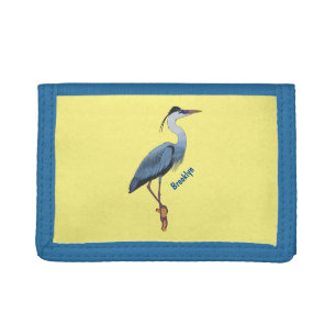 Great blue heron cartoon illustration  trifold wallet