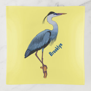 Great blue heron cartoon illustration trinket tray