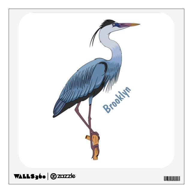 Great blue heron cartoon illustration  wall decal (Front)