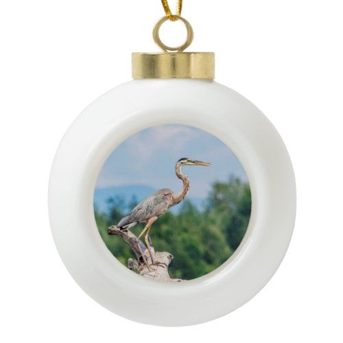 Great Blue Heron Ceramic Ball Christmas Ornament