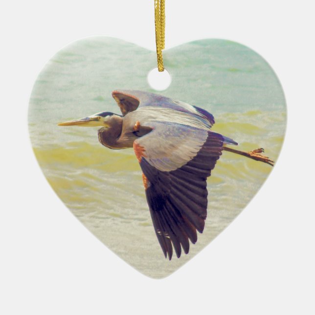 Great blue heron ceramic ornament (Front)