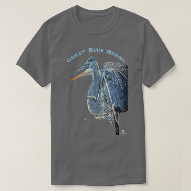 Great Blue Heron Chalk Drawing T-Shirt (Design Front)