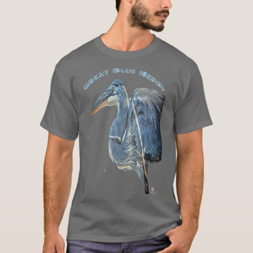 Great Blue Heron Chalk Drawing T_Shirt