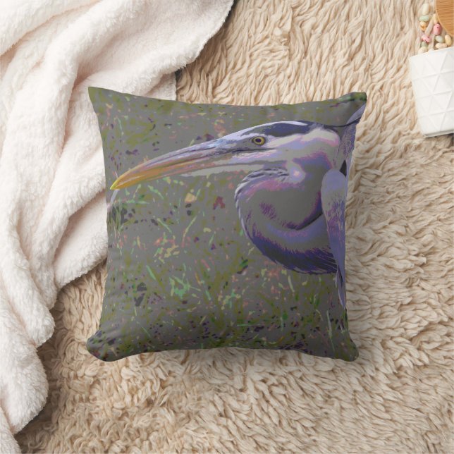 Great Blue Heron Challenge Throw Pillow (Blanket)