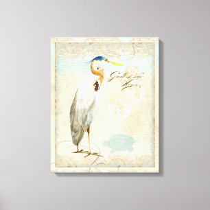 Great Blue Heron Coastal Beach - Watercolor Art Canvas Print