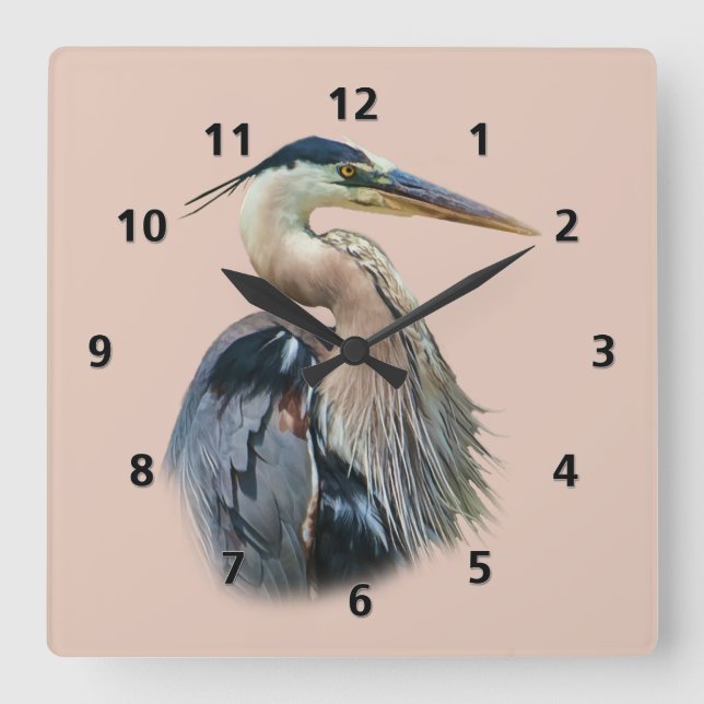 Great Blue Heron Customizable Square Wall Clock (Front)