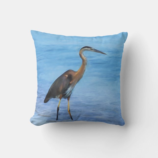 Great Blue Heron, Customizable Throw Pillow (Front)