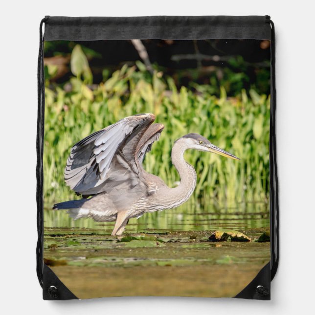 Great Blue Heron Drawstring Bag (Front)