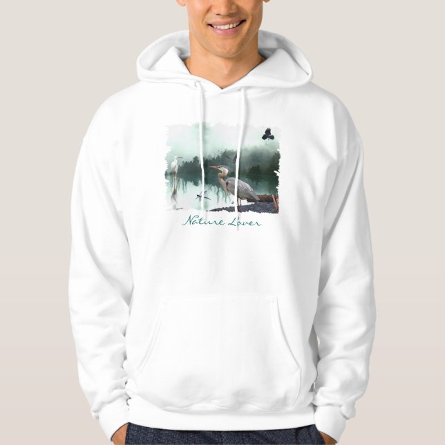 Great Blue Heron, Egret, Crow & Dragonfly Hoodie (Front)