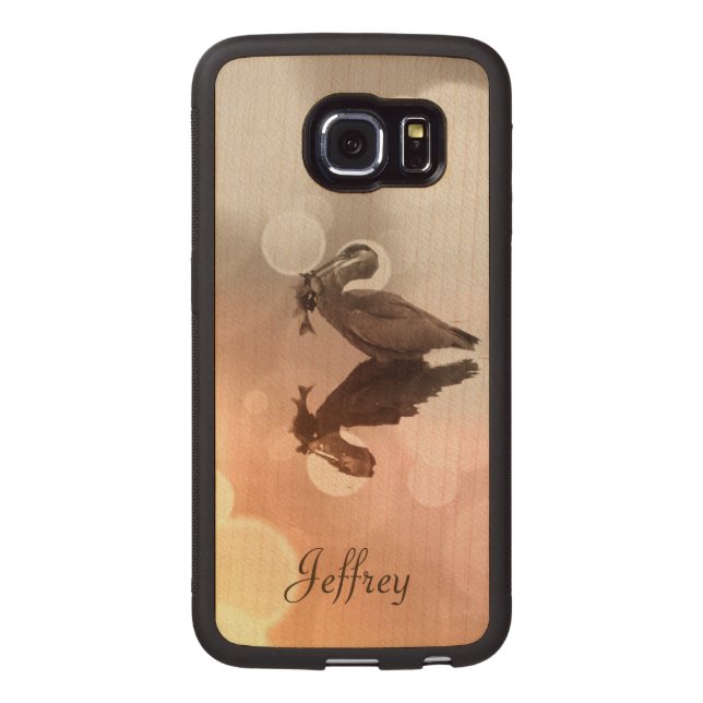 Great Blue Heron-Fisherman's Sunrise Galaxy 6 Edge Carved Wood Samsung Galaxy S6 Edge Case (Back)