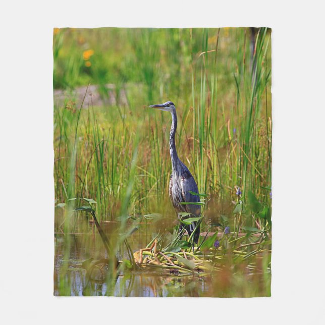 Great Blue Heron Fleece Blanket (Front)