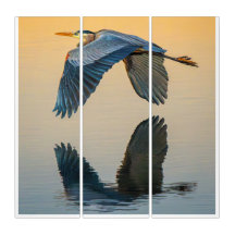 Great Blue Heron Flight Triptych Wildlife Wall Art