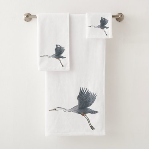 Great Blue Heron Flying Bath Towel Set