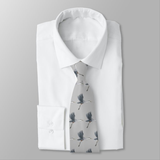 Great Blue Heron Flying Neck Tie (Tied)