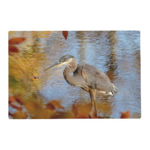 Great Blue Heron framed with fall foliage Placemat