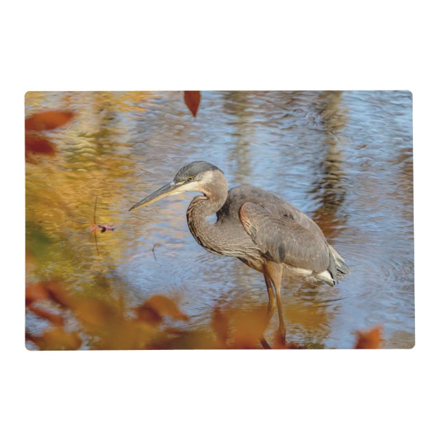 Great Blue Heron framed with fall foliage Placemat (Front)