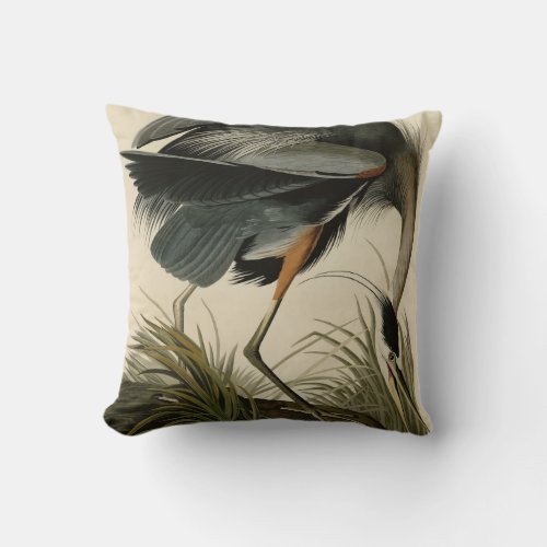 Great Blue Heron from Audubons Birds of America Throw Pillow