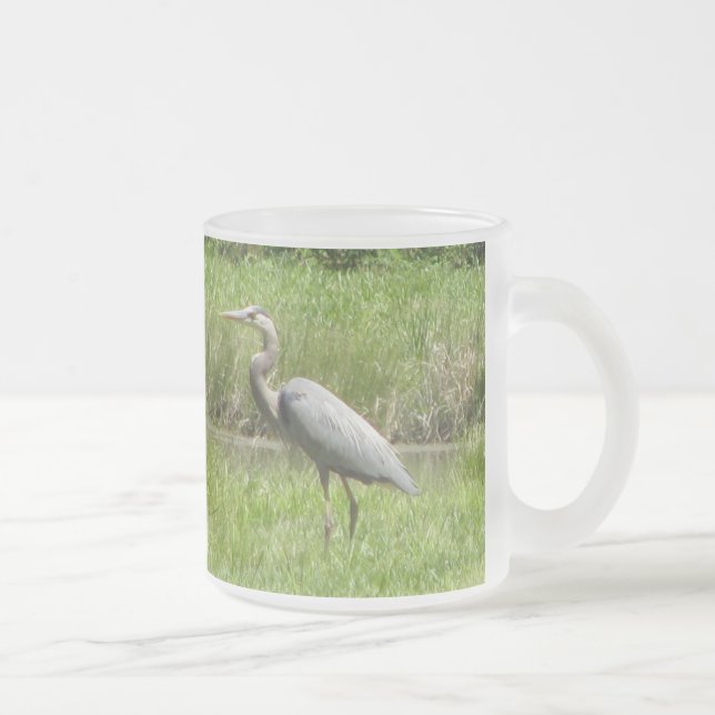 Great Blue Heron Frosted Glass Coffee Mug (Right)