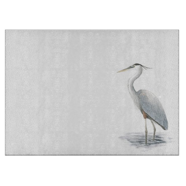 Great Blue Heron Glass Cutting Board (Front)