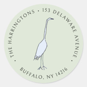 Great Blue Heron Hand-Drawn Return Address Classic Round Sticker