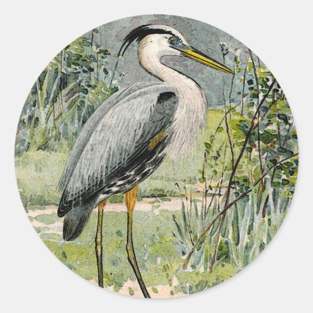 Great Blue Heron Illustration Classic Round Sticker (Front)
