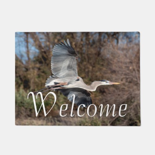 Great Blue Heron In flight Doormat