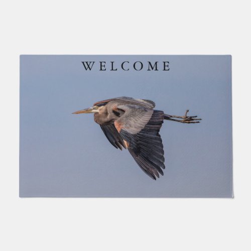 Great Blue Heron in flight Doormat