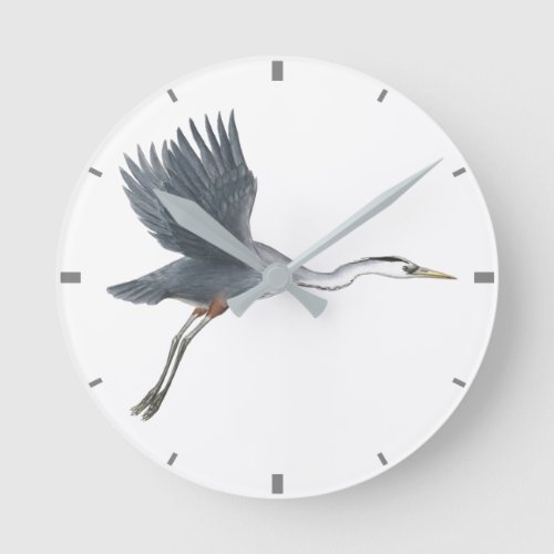 Great Blue Heron in Flight Round Clock