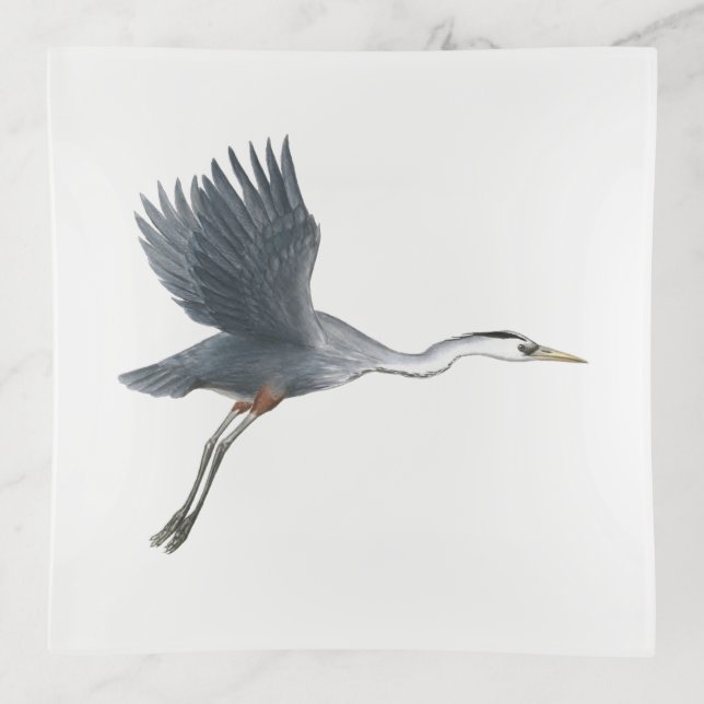 Great Blue Heron in Flight Trinket Tray (Front)