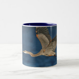 Great Blue Heron in Flight Two-Tone Coffee Mug