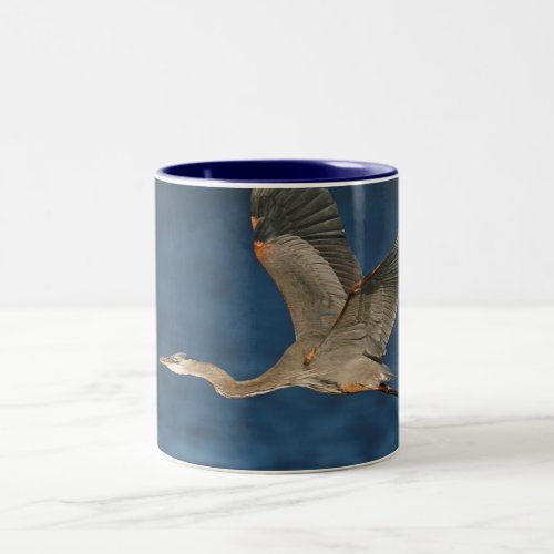 Great Blue Heron in Flight Two_Tone Coffee Mug