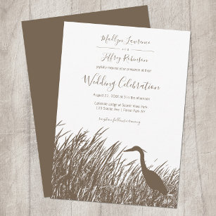 Great Blue Heron in marsh grass rustic wedding Invitation
