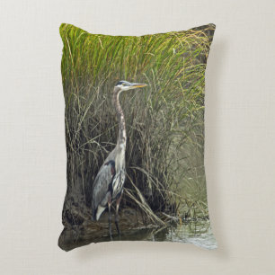 Great Blue Heron In Salt Marsh Decorative Pillow