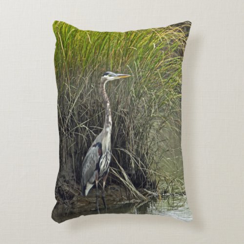 Great Blue Heron In Salt Marsh Decorative Pillow