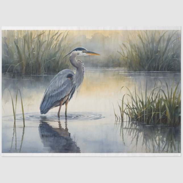 Great Blue Heron in the Marsh Decoupage Tissue Paper (Front)
