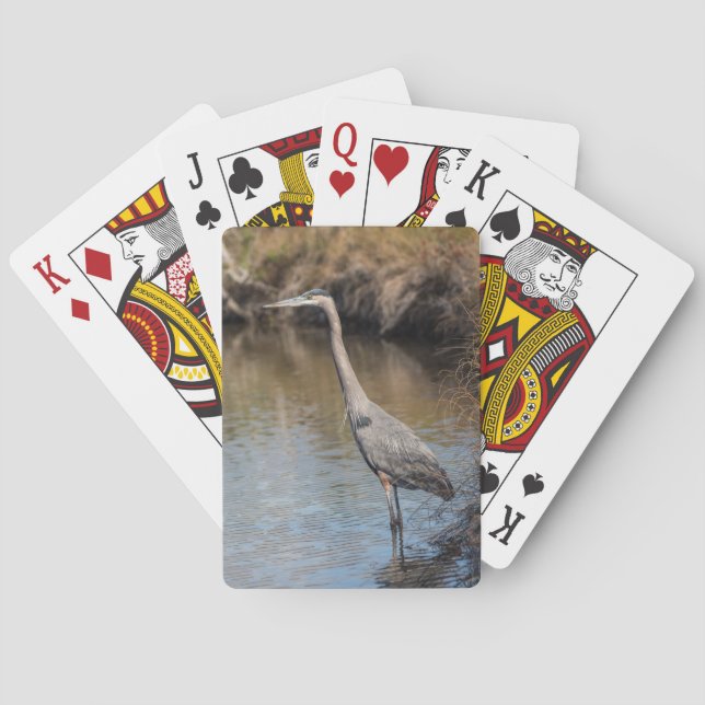 Great Blue Heron in Water Playing Cards (Back)
