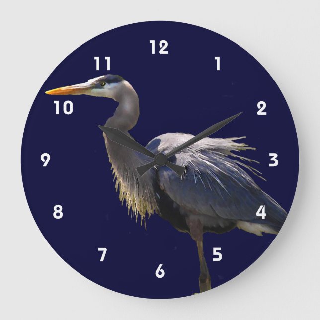 Great Blue Heron Large Clock (Front)